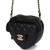 Chanel CC In Love Heart Clutch with Chain Black Lambskin Light Gold Hardware