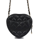 Chanel CC In Love Heart Clutch with Chain Black Lambskin Light Gold Hardware