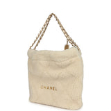 Chanel Small 22 Bag Ecru Shearling Brushed Gold Hardware