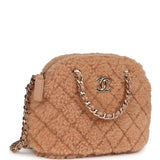 Chanel Small Crossbody Bag Light Brown Shearling Light Gold Hardware