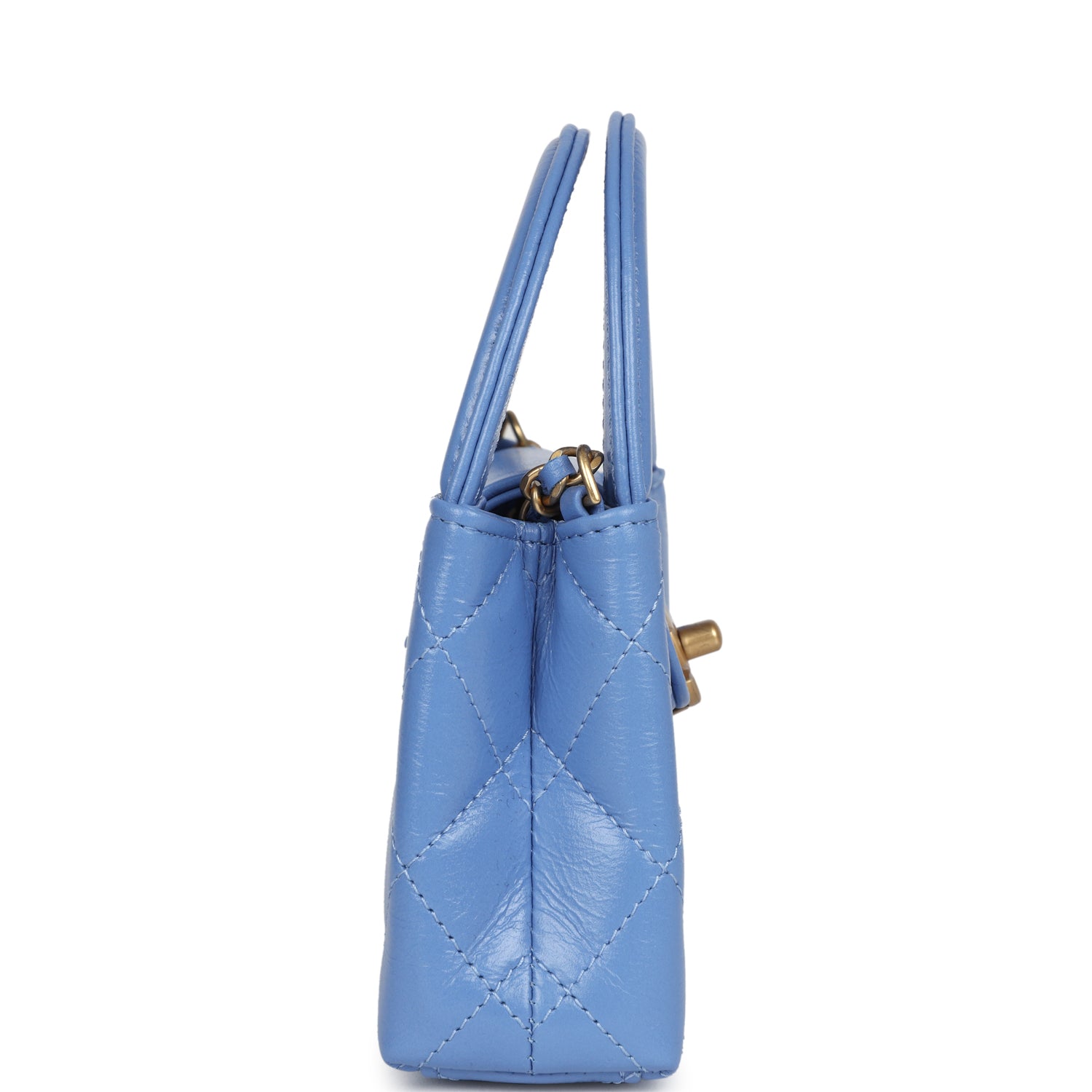 Chanel Nano Kelly Shopper Blue Shiny Aged Calfskin Brushed Gold Hardwa