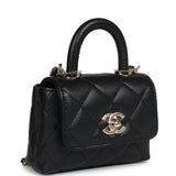 Chanel Nano Coco Top Handle Flap Bag Black Caviar Light Gold Hardware