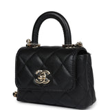 Chanel Nano Coco Top Handle Flap Bag Black Caviar Light Gold Hardware