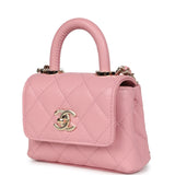 Chanel Nano Coco Top Handle Flap Bag Pink Grained Calfskin Light Gold Hardware