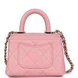 Chanel Nano Coco Top Handle Flap Bag Pink Grained Calfskin Light Gold Hardware