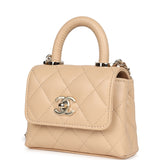 Chanel Nano Coco Top Handle Flap Bag Light Beige Caviar Light Gold Hardware