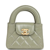 Chanel Nano Kelly Shopper Khaki Shiny Aged Calfskin Brushed Gold Hardware