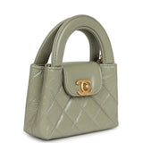 Chanel Nano Kelly Shopper Khaki Shiny Aged Calfskin Brushed Gold Hardware