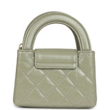 Chanel Nano Kelly Shopper Khaki Shiny Aged Calfskin Brushed Gold Hardware