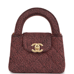 Chanel Nano Kelly Shopper Pink and Black Washed Denim Brushed Gold Hardware