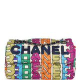 Pre-owned Chanel Medium Flap Bag Rainbow Logo Nylon Light Gold Hardware