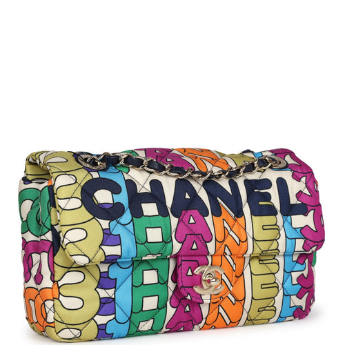 Payment 1 - Pre-owned Chanel Medium Flap Bag Rainbow Logo Nylon Light Gold Hardware