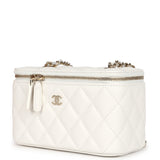 Chanel Small Vanity Case White Caviar Light Gold Hardware