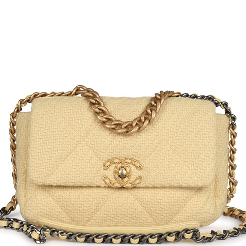 Chanel Medium 19 Flap Bag Light Yellow Wool Mixed Metal Hardware