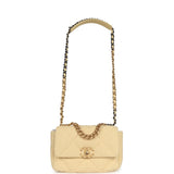 Chanel Medium 19 Flap Bag Light Yellow Wool Mixed Metal Hardware