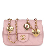 Pre-owned Chanel Mini Rectangular Flap Bag with Heart Chain Pink Lambskin Antique Gold Hardware