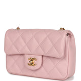 Pre-owned Chanel Mini Rectangular Flap Bag with Heart Chain Pink Lambskin Antique Gold Hardware