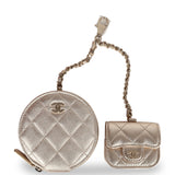 Chanel Round Clip-On Coin Purse and Airpod Pro Case Metallic Gold Goatskin Light Gold Hardware