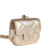 Chanel Round Clip-On Coin Purse and Airpod Pro Case Metallic Gold Goatskin Light Gold Hardware