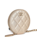 Chanel Round Clip-On Coin Purse and Airpod Pro Case Metallic Gold Goatskin Light Gold Hardware