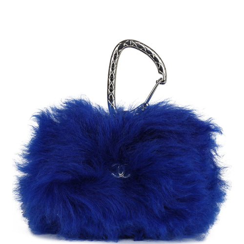 Pre-owned Chanel Mini Clutch Bag Dark Blue Shearling Silver Hardware