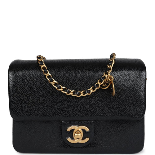 Chanel Mini Flap Bag Black Shiny Caviar Brushed Gold Hardware