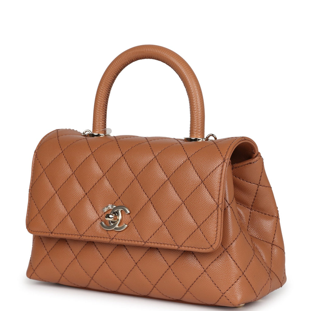 Chanel Small Coco Handle Flap Bag Brown Caviar Light Gold Hardware Brown New Caviar