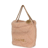 Chanel Mini 22 Bag Light Pink Shearling Gold Hardware