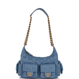 Chanel Large Cargo Hobo Bag Light Blue Washed Denim Brushed Gold Hardware