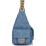 Chanel Large Cargo Hobo Bag Light Blue Washed Denim Brushed Gold Hardware