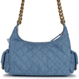 Chanel Large Cargo Hobo Bag Light Blue Washed Denim Brushed Gold Hardware