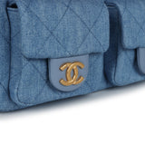 Chanel Large Cargo Hobo Bag Light Blue Washed Denim Brushed Gold Hardware