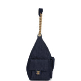 Chanel Maxi Cargo Hobo Bag Dark Blue Washed Denim Brushed Gold Hardware