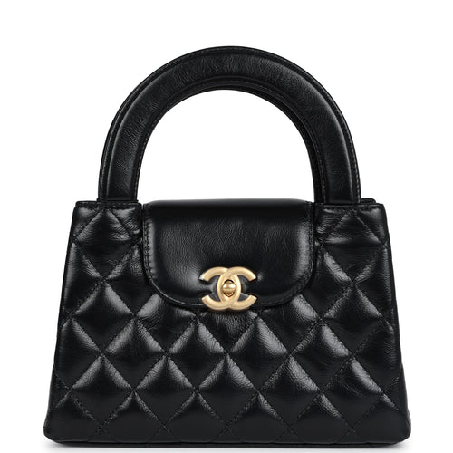 Chanel Small Kelly Shopper Black Shiny Aged Calfskin Brushed Gold Hardware