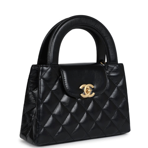 Chanel Small Kelly Shopper Black Shiny Aged Calfskin Brushed Gold Hardware
