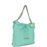 Chanel Small 22 Bag Light Green Washed Denim Gold Hardware