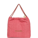 Chanel Small 22 Bag Light Red Washed Denim Gold Hardware