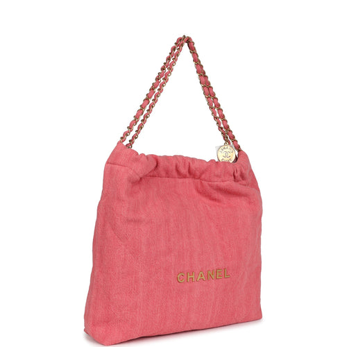 Chanel Small 22 Bag Light Red Washed Denim Gold Hardware
