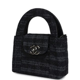 Chanel Nano Kelly Shopper Black and Grey Printed Denim Ruthenium Hardware