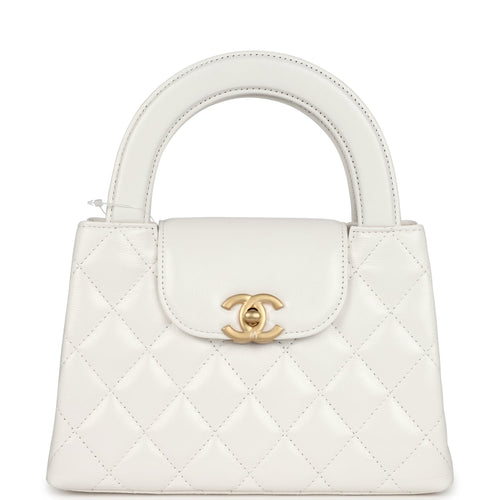 Chanel Small Kelly Shopper White Shiny Aged Calfskin Brushed Gold Hardware