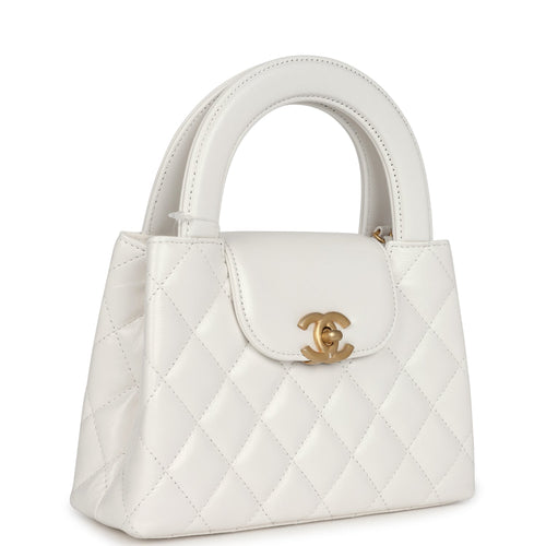 Chanel Small Kelly Shopper White Shiny Aged Calfskin Brushed Gold Hardware