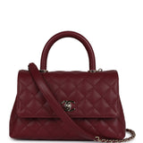 Chanel Small Coco Top Handle Flap Bag Burgundy Caviar Light Gold Hardware