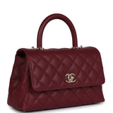 Chanel Small Coco Top Handle Flap Bag Burgundy Caviar Light Gold Hardware