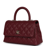 Chanel Small Coco Top Handle Flap Bag Burgundy Caviar Light Gold Hardware