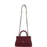 Chanel Small Coco Top Handle Flap Bag Burgundy Caviar Light Gold Hardware