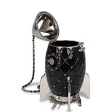 Pre-owned Chanel Limited Edition Rocket Ship Minaudière Bag Black Lucite and Crystals Silver Hardware