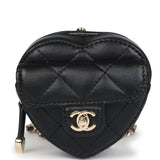 Chanel CC In Love Heart Necklace Bag Black Lambskin Light Gold Hardware