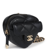 Chanel CC In Love Heart Necklace Bag Black Lambskin Light Gold Hardware