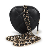 Chanel CC In Love Heart Necklace Bag Black Lambskin Light Gold Hardware