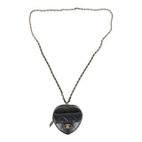 Chanel CC In Love Heart Necklace Bag Black Lambskin Light Gold Hardware